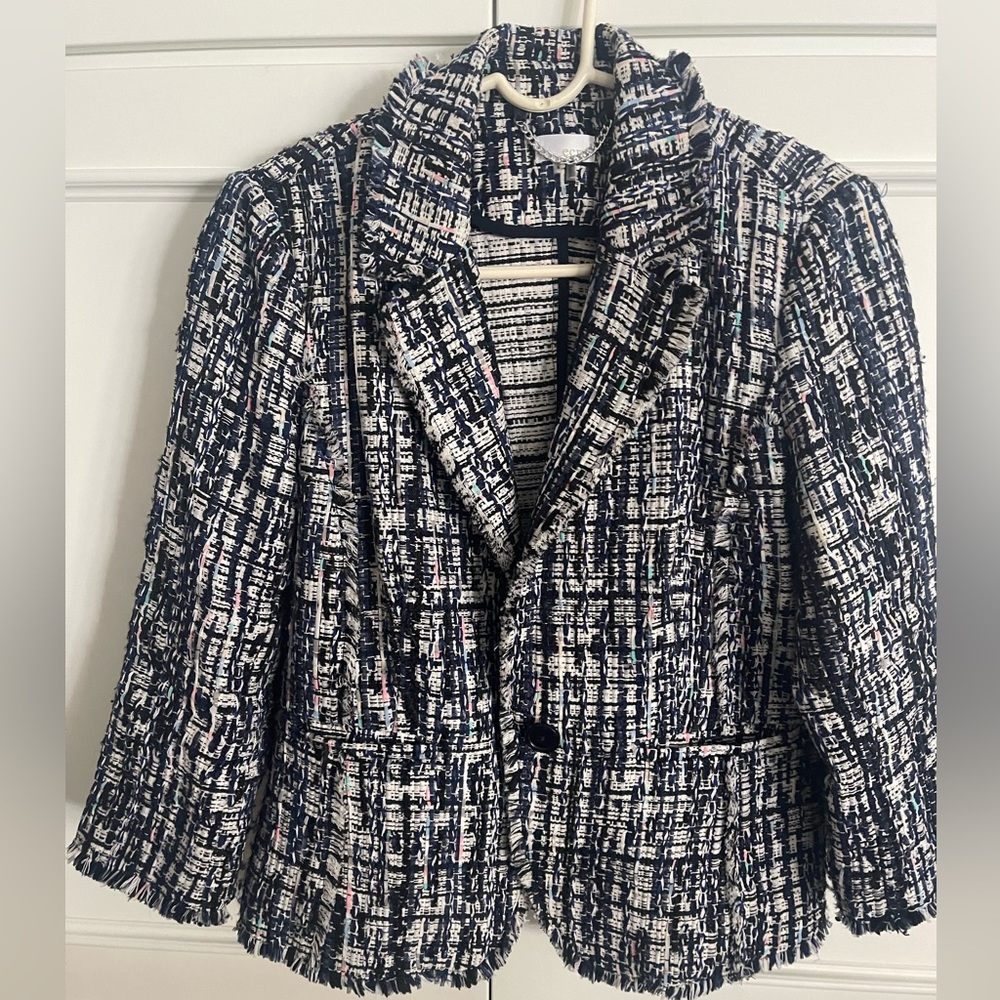 Ecru women’s black and white frayed blazer jacket size 6 - Picture 1 of 6